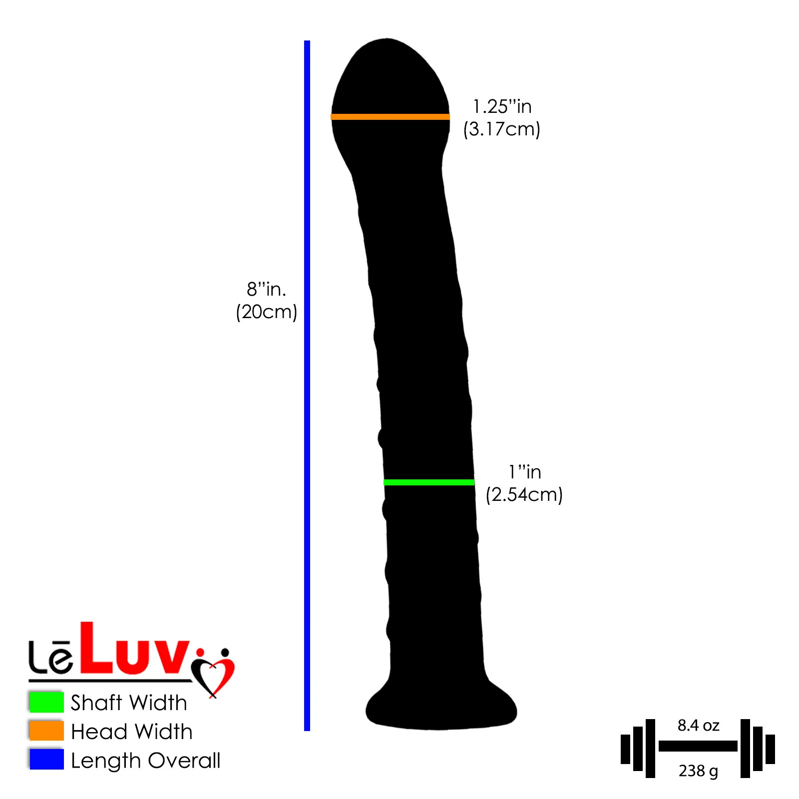LeLuv Dildo 8 inch Glass Party Dildo Beaded Tip Swirled Shaft Clear Bundle with Premium Padded Pouch