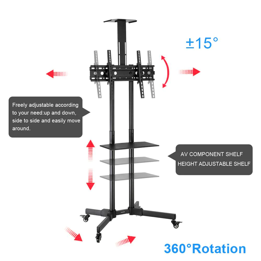 Winado TV Mobile Cart for 32-70 inch Plasma Screen, LED, LCD, OLED, Curved TV Stand Mount with Wheels Storage Shelf