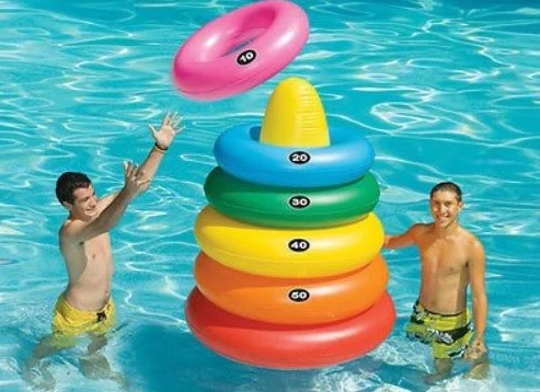 Swim Central 5&s; Yellow and Red Inflatable Giant Ring Toss Target Swimming Pool Game