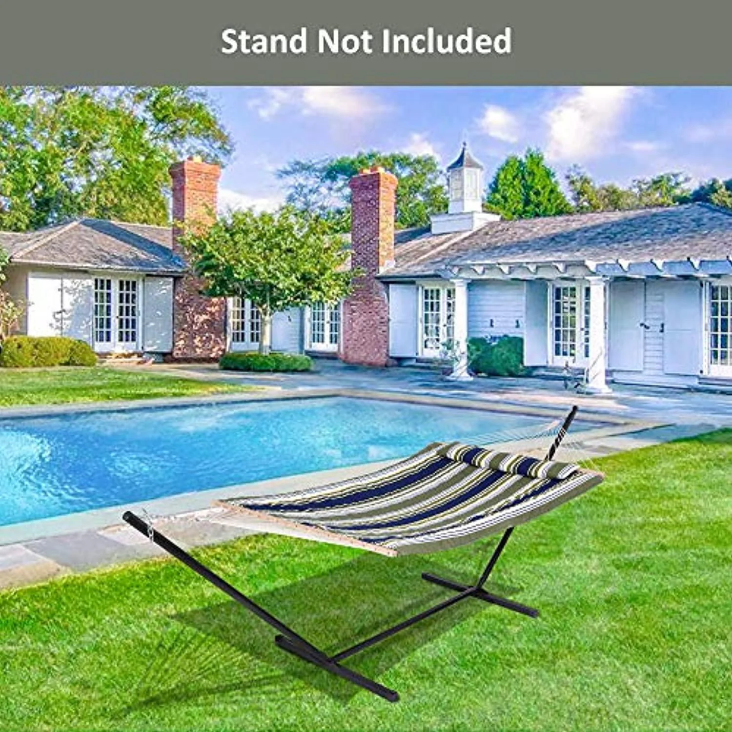 suncreat hammocks outdoor double hammock with hardwood spreader bar, cotton rope hammock with polyester pad (blue&a;aqua)