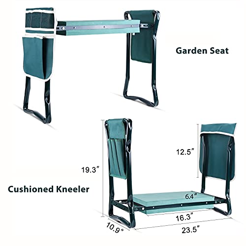 OHUHU Garden Kneeler and Seat with EVA Foam Kneeling Pad, Ohuhu Foldable Garden Stool Bonus 2 Tool Pouches, 2-in-1 Heavy Duty Portable