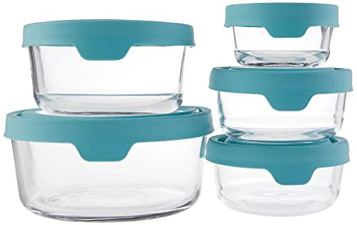 anchor hocking trueseal glass food storage containers with airtight lids, set of 10,mineral blue