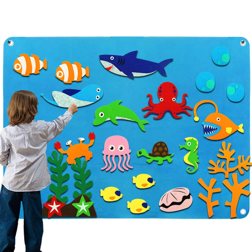Craftstory Ocean Felt Board Story Set for Toddlers Children Under The Sea 3.5 Feet Flannel-Stories Shark Octopus Toys Wall Activ