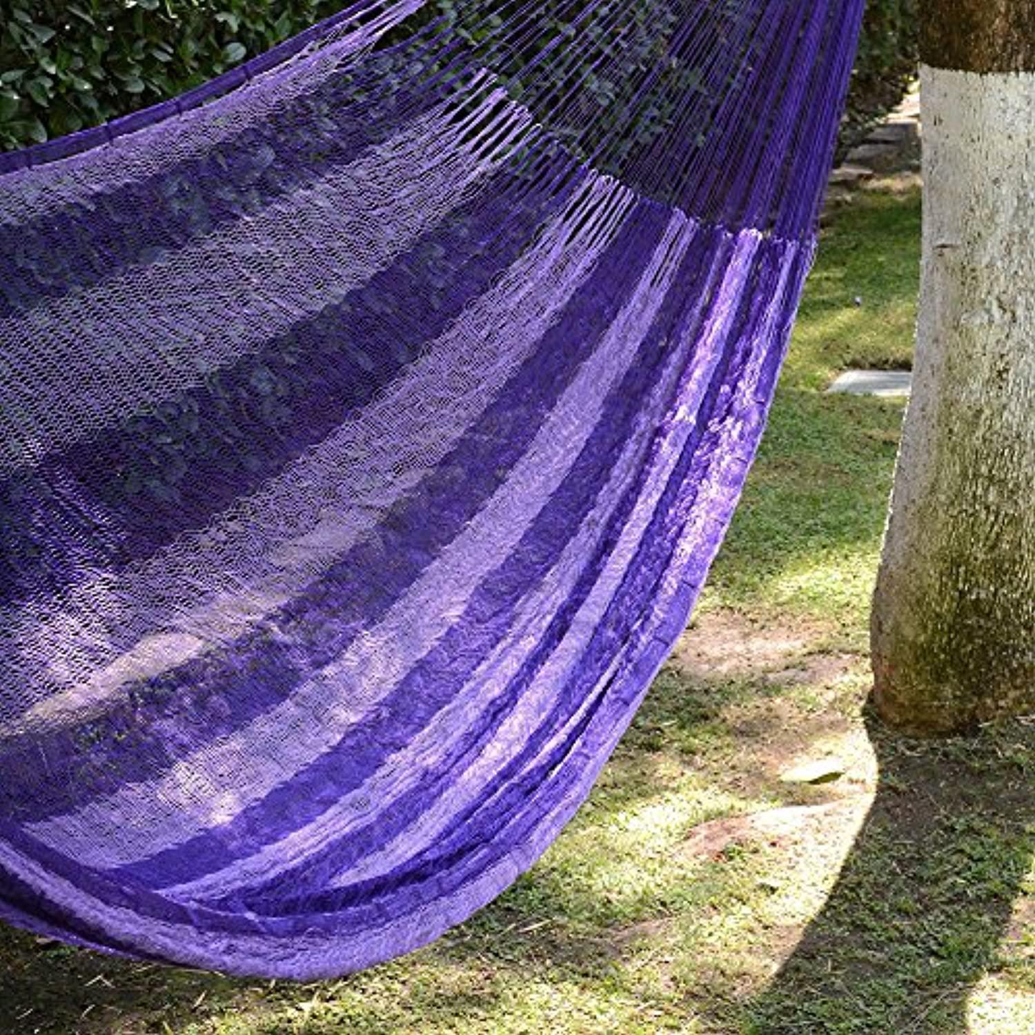 novica bright purple striped hand woven nylon mayan 2 person xl rope hammock with hanging accessories, lilac blossom&s; (double
