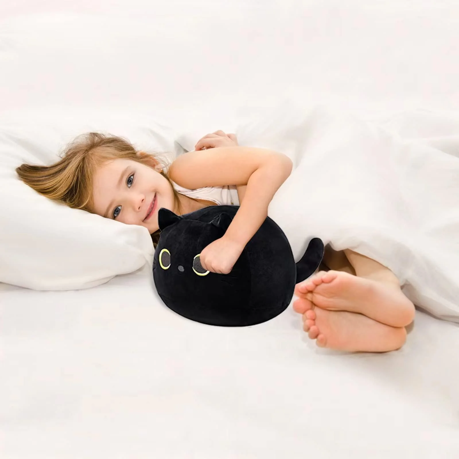yomotree cat stuffed animal toy pillow, soft plush pillow, black cat plush toy, gifts for boys girls kids (20cm/7.8in)