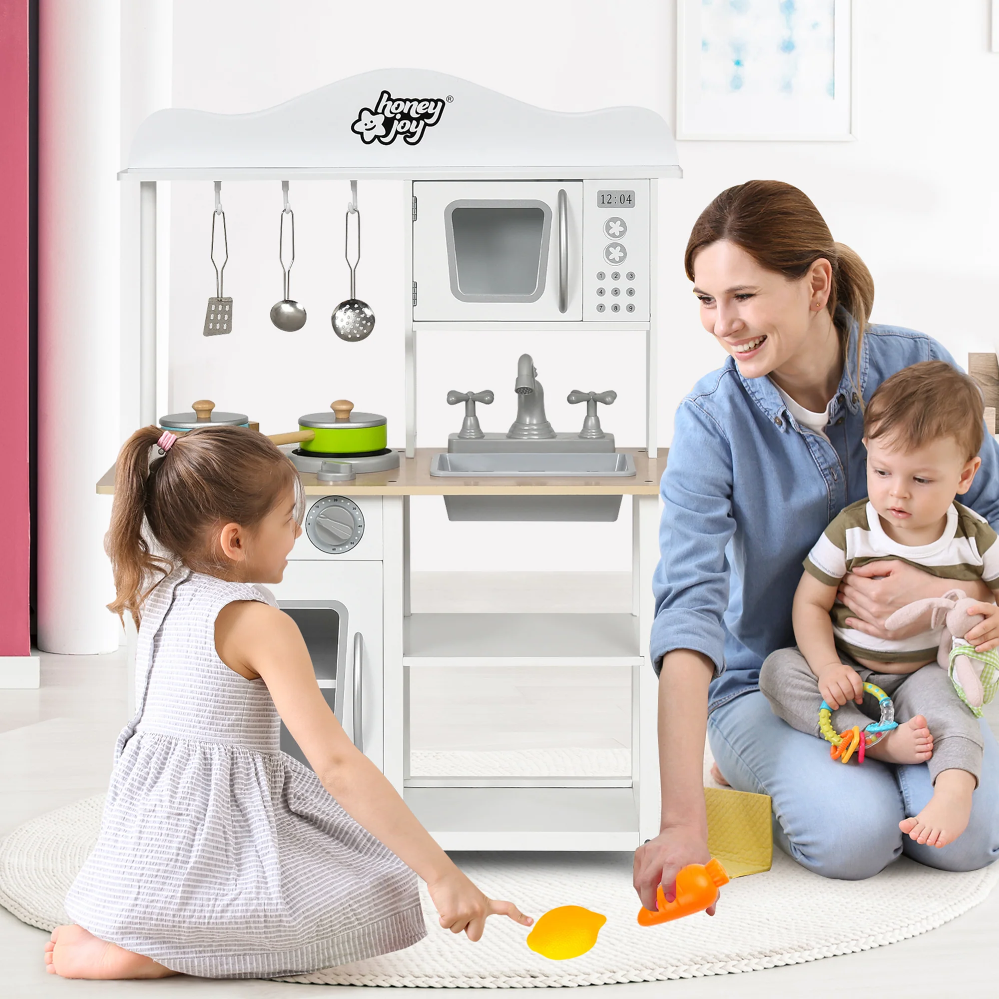 Costway Wooden Pretend Play Kitchen Set for Kids Toddlers w/ Accessories &a; Sink
