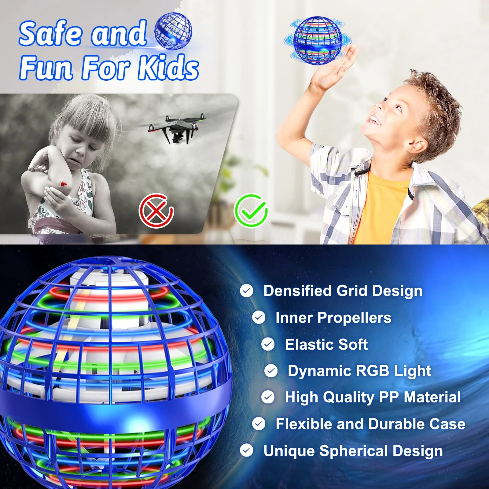 Semai Flying Orb Ball Toys 360ARotating Soaring Hover Orb Boomerang Spinner Magic LED Light Flying Ball Toys Hand controlled Spinning