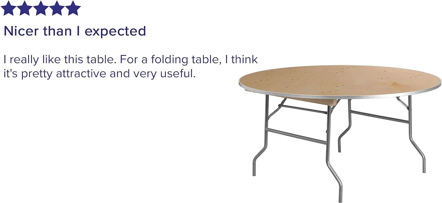 Flash Furniture Flash 5-Foot Round HEAVY DUTY Birchwood Folding Banquet Table with METAL Edges