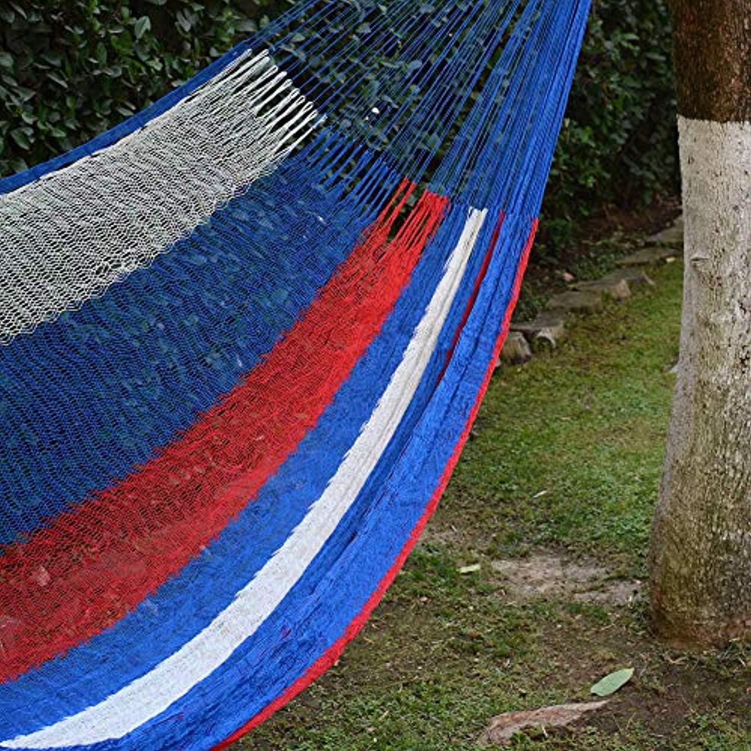 novica red white and blue striped hand woven nylon mayan 2 person xl patriotic rope hammock with hanging accessories, patriot