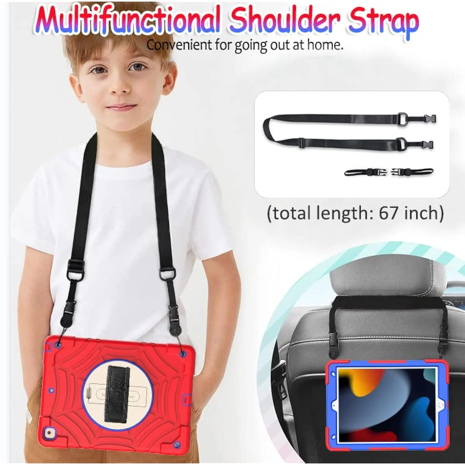 Zell Electronics Zell - Ipad 10.2 Case 2021/2020/2019 With Screen Protector, 360 Rotating Stand Hand &a; Shoulder Strap Shockproof Kids Case For…