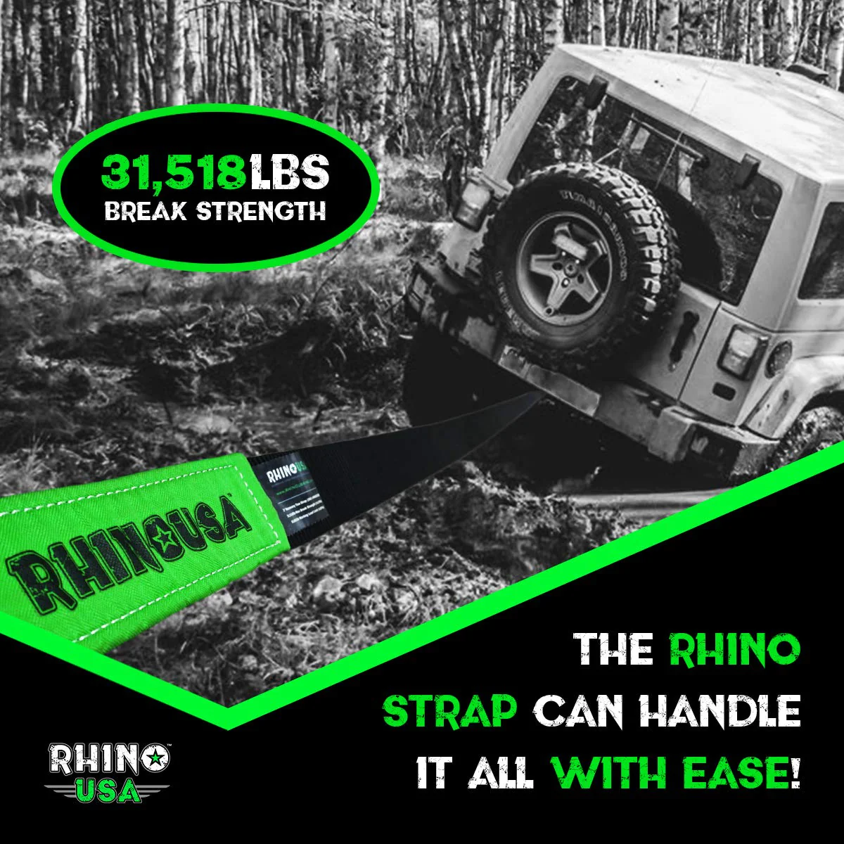 Rhino USA Heavy-Duty Recovery Gear Combos Off-Road Jeep Truck Vehicle Recovery, Best Offroad Towing Accessories - Guaranteed for