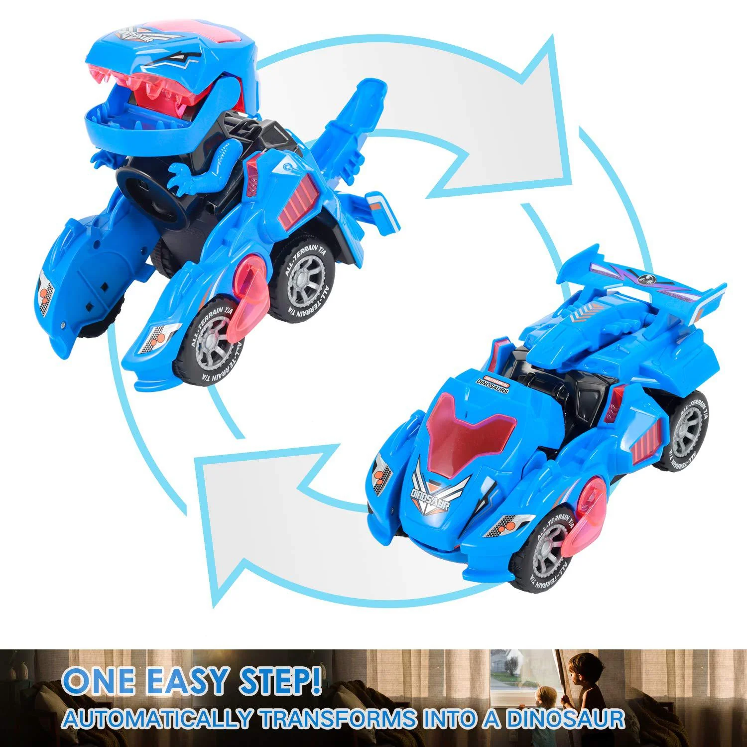 sunnhan transforming toys, 2 in 1 transforming dinosaur led car dinosaur transform car toy automatic dinosaur dino transforme