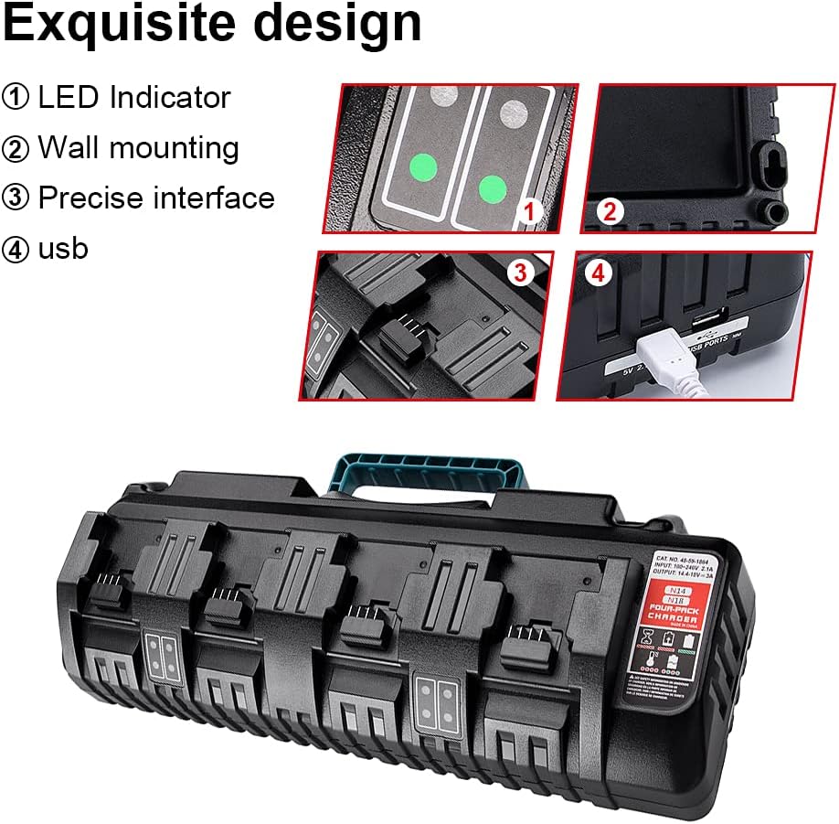 SINTENT M18 Battery Charger, 4-Ports Battery Charger Station Compatible with Milwaukee 18v Lithium Ion Battery and Milwaukee Tools