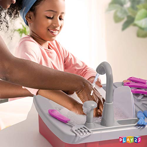 Play22 Kitchen Sink Toy 17 Set - Play Sink Play House Pretend Toy Kitchen Sink with Running Water - Kids Toy Sink with Real Fauc