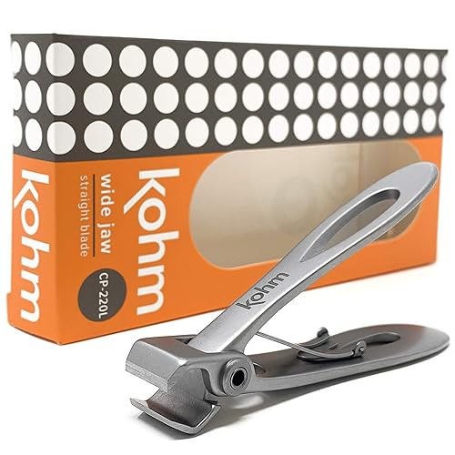 Kohm Nail clippers for Thick Nails - Heavy Duty, Wide Mouth Professional Fingernail and Toenail clippers for Men, Women &a; Seniors, Si