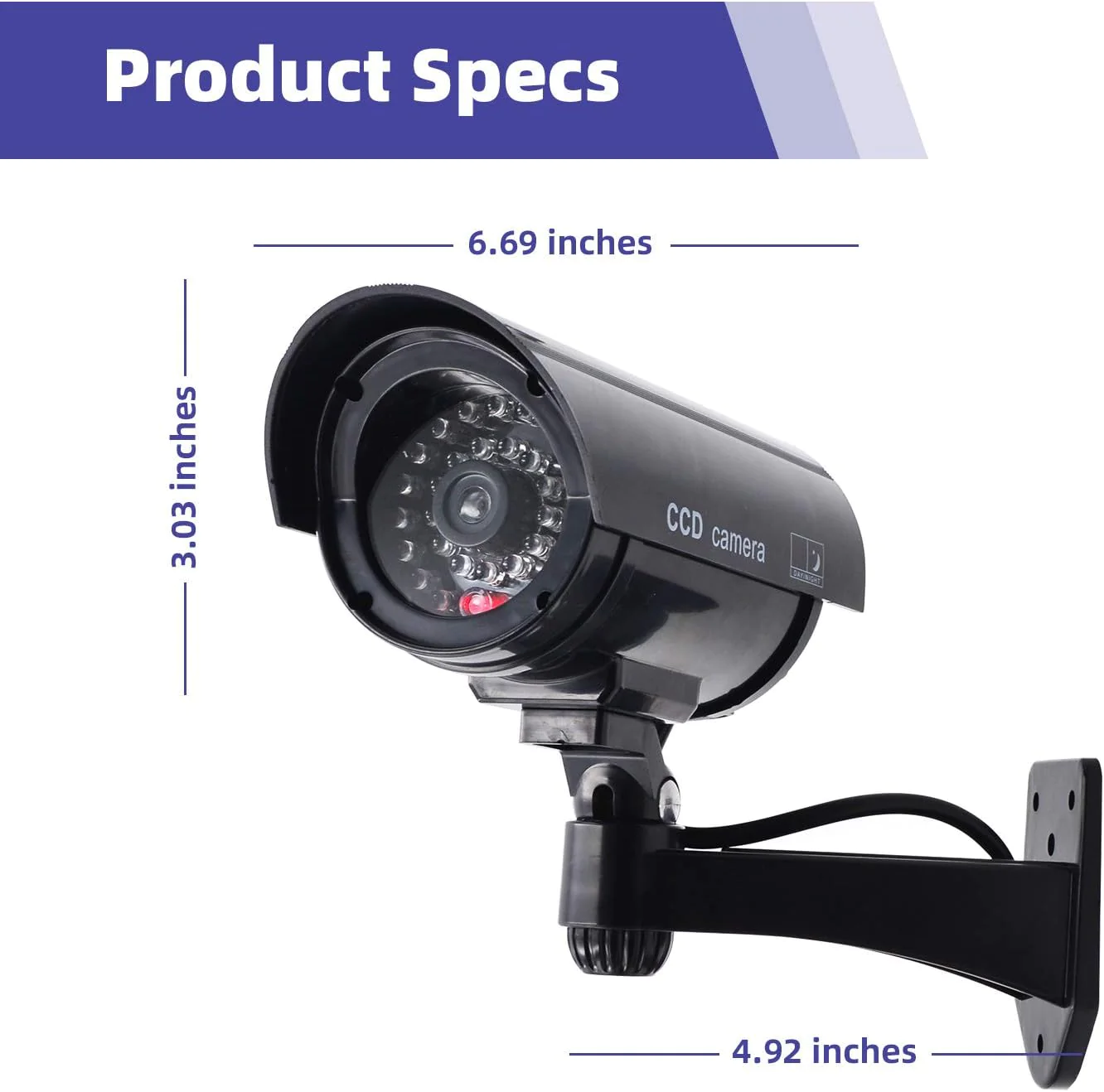 EXCERCUS Fake Security Camera,Dummy CCTV Bullet Surveillance System Realistic Look Waterproof with One Flashing Red LED Light and Warnin