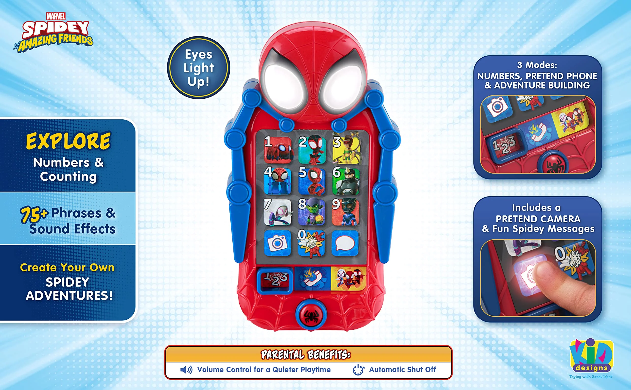 eKids Spidey and His Amazing Friends Toy Phone for Toddler with Built-in Preschool Learning games, Educational Toys for Activiti
