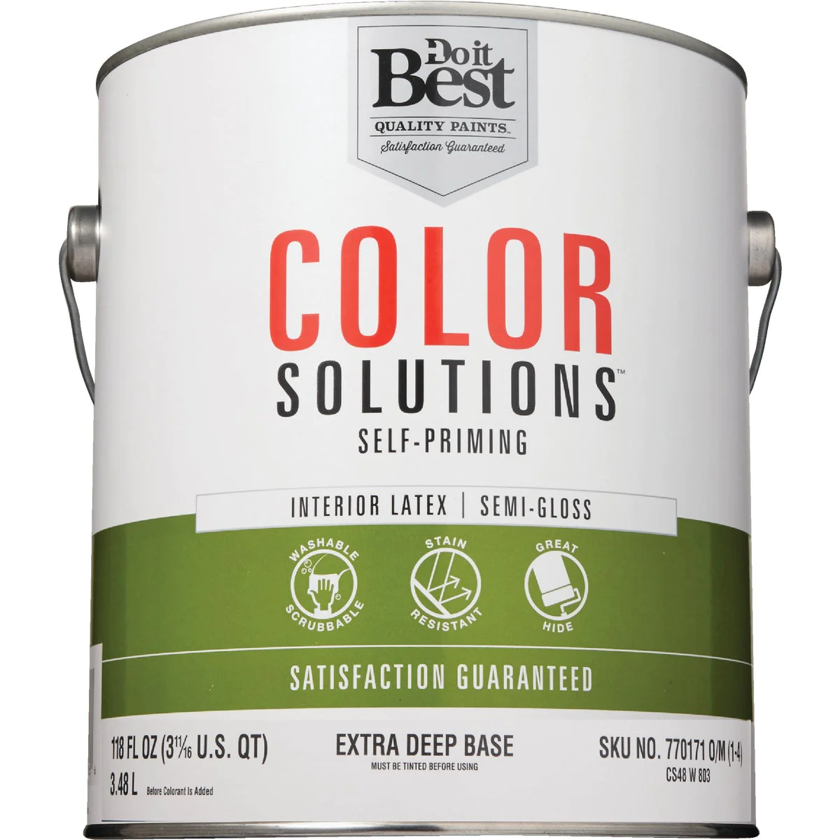 Color Solutions SIM Supply, Inc. CS48W0803-16 Do it Best Color Solutions Latex Self-Priming Semi-Gloss Interior Wall Paint, Extra Deep Base, 1 G