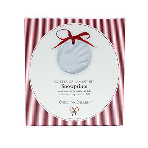 child to cherish snowprints glitter baby&s;s first christmas handprint or footprint ornament kit
