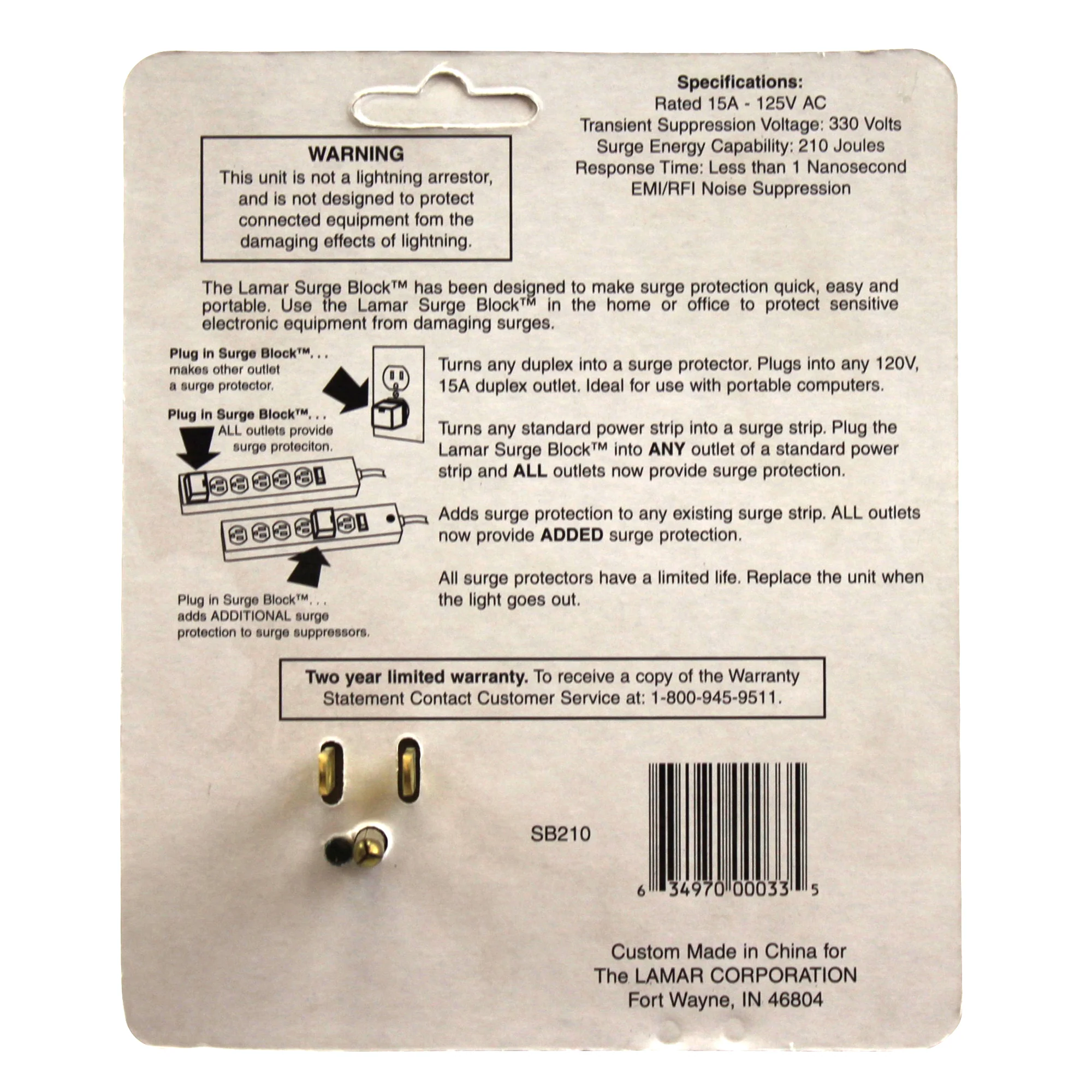 LAMAR SURGE BLOCK SURGE PROTECTOR FOR DUPLEX OUTLET  (10 PACK)