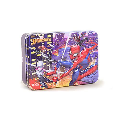lelemon 100 pieces spiderman jigsaw puzzles in a metal box for kids age for 4-12 boys girls toy puzzles children learning edu