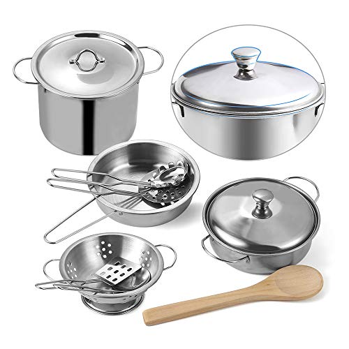 Tigerhu 26 Pieces Cutting Pretend Play Food Toys Play Kitchen Accessories Pots and Pans Set, Cooking Utensils, Apron &a; Chef Hat