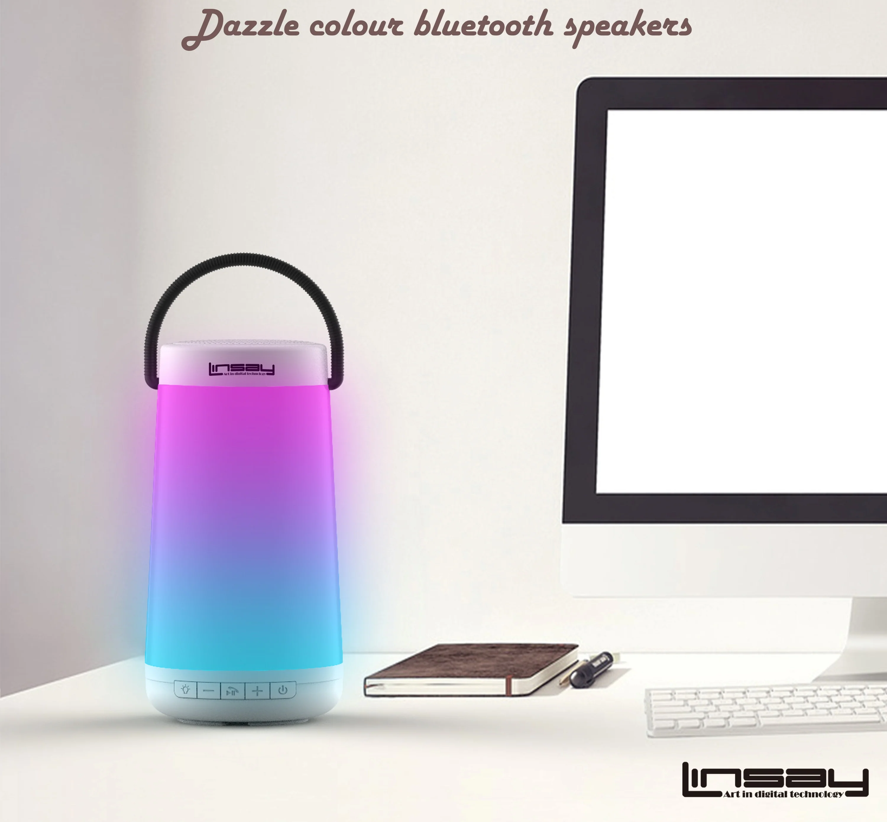 LINSAY SLP-500CLW &a;#174; Led Light Party Show Bluetooth Speaker Indoor / Outdoor  White