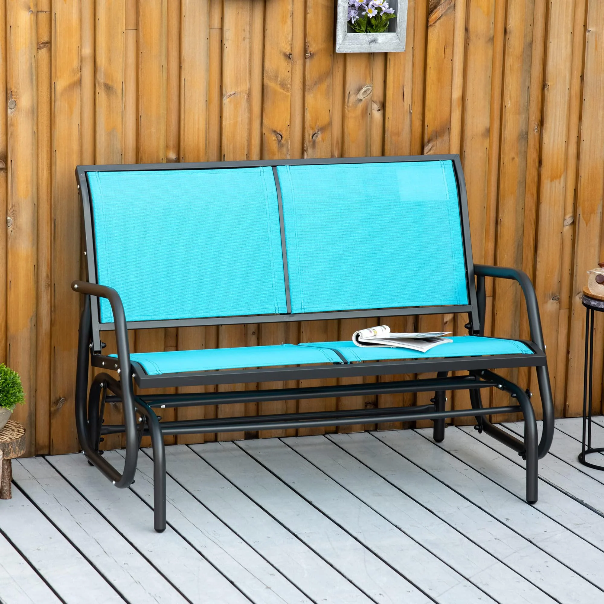 outsunny 2-person outdoor glider bench patio double swing rocking chair loveseat w/power coated steel frame for backyard gard