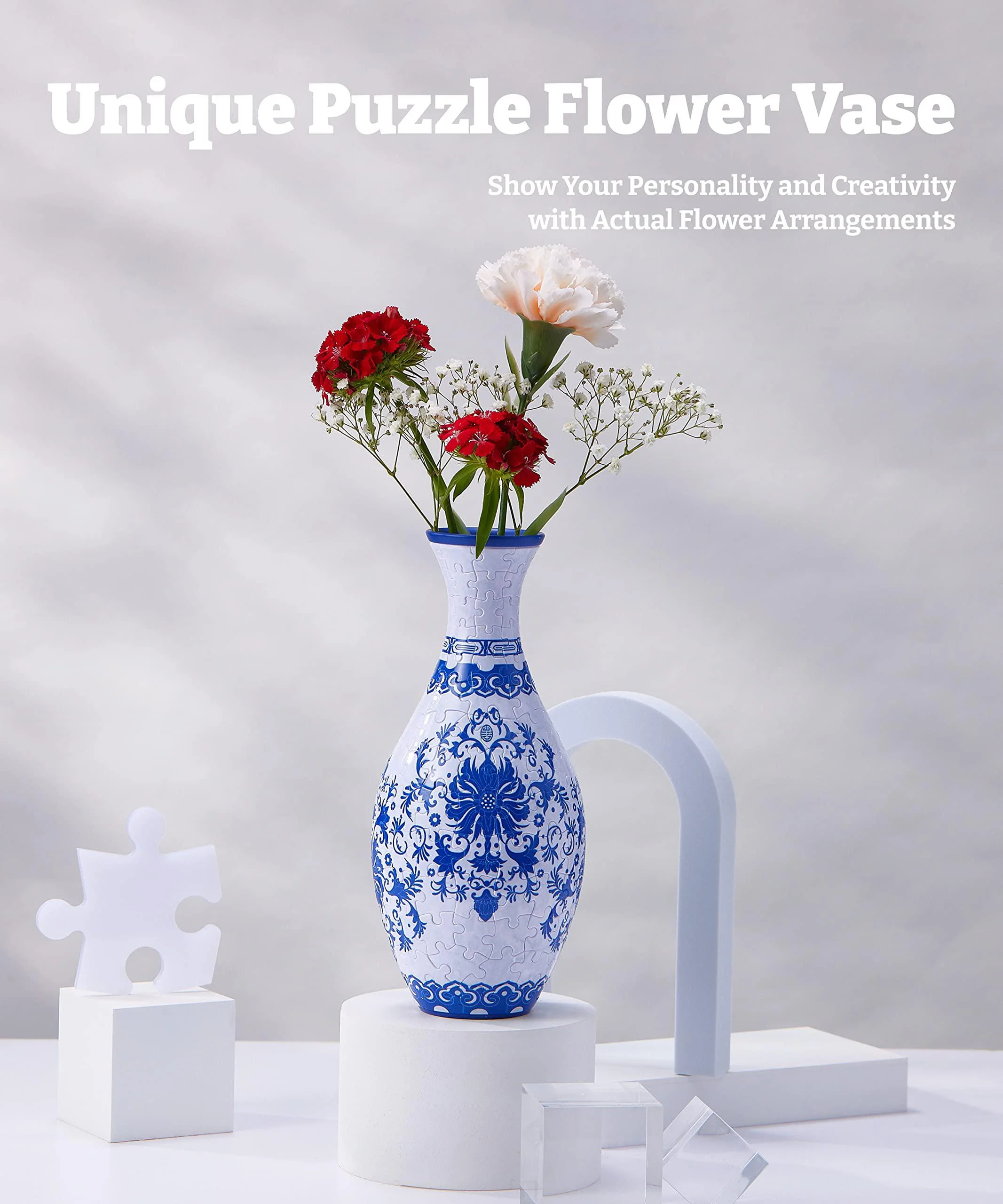 pintoo 3d puzzle vase unique flower vase made by 160 curved plastic puzzle pieces house warming gift for flower arrangements
