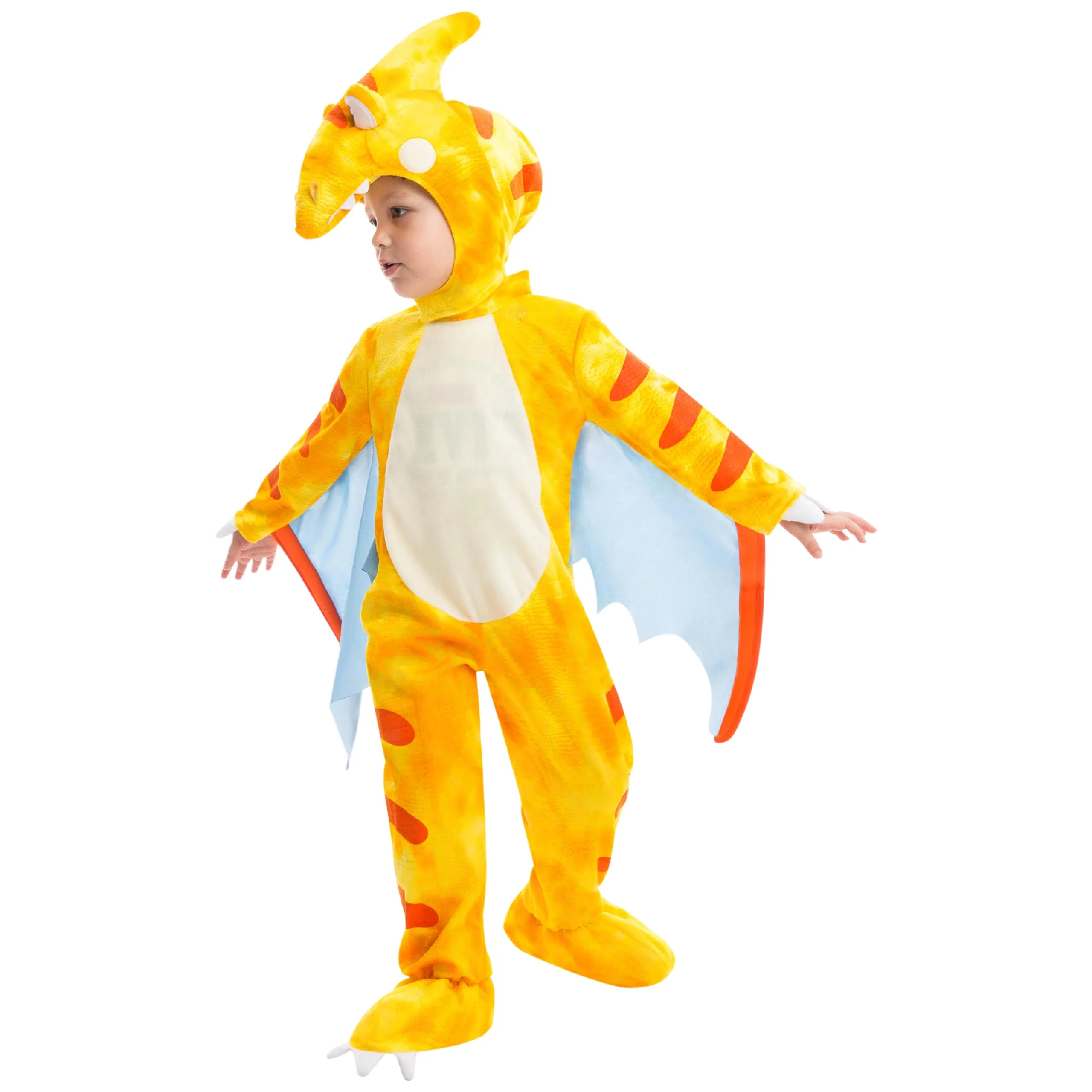 Spooktacular Creations Yellow Prehistoric Pterodactyl Dinosaur Costume Kid and Toddler Deluxe Set for Halloween Dress Up Party a