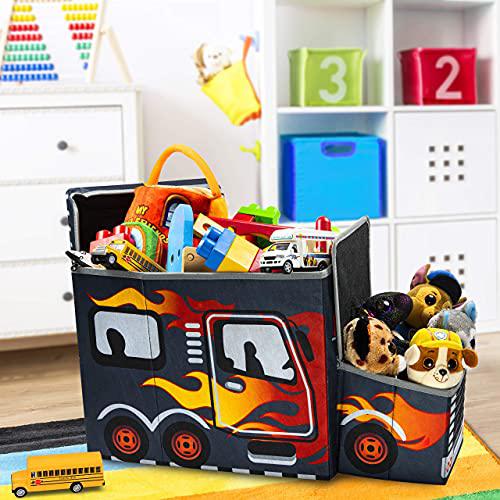 KAP toy box for boys, junior size, kap children&s;s decorative racing truck storage bin, light up led toybox, toy storage, foldable