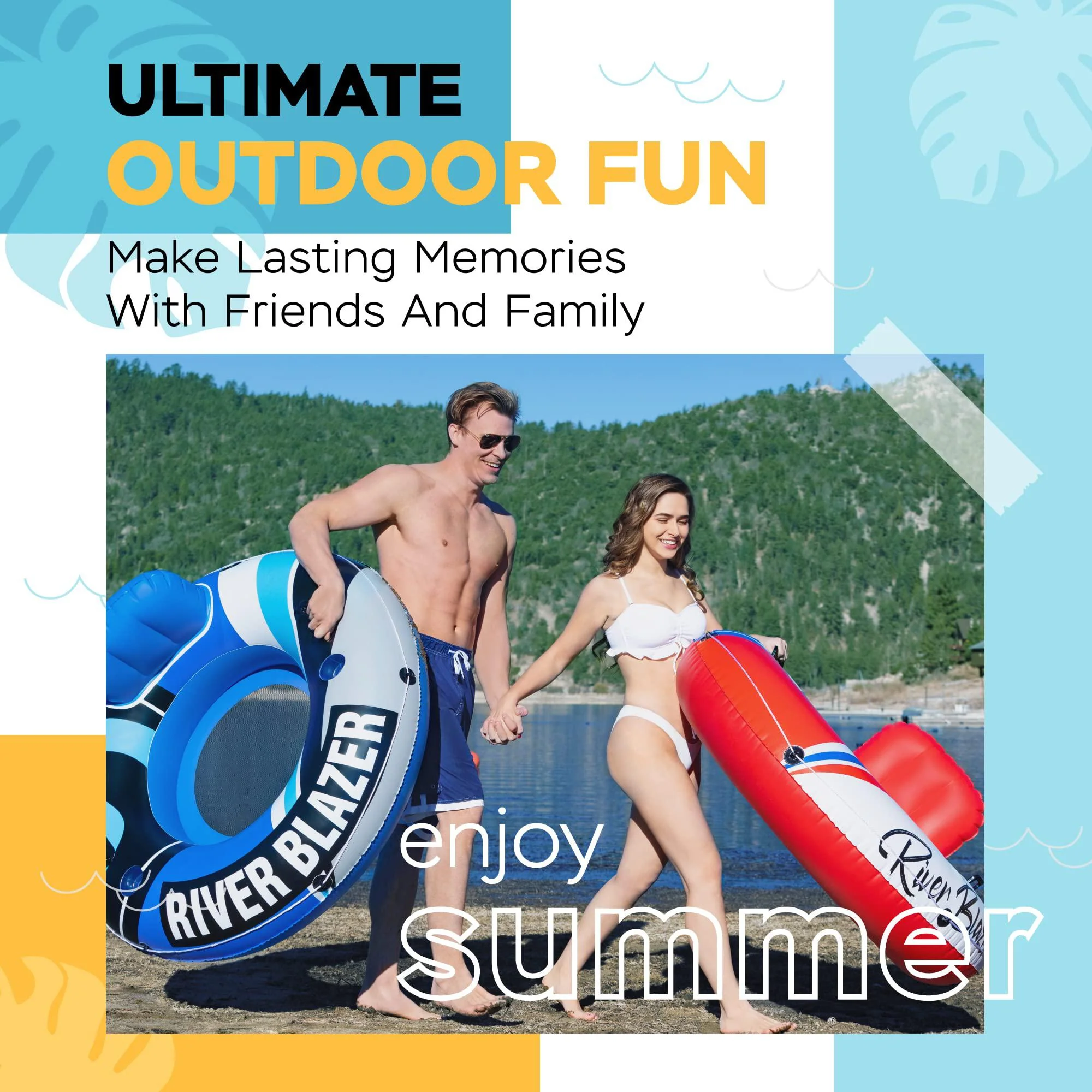 sunlite sports river raft inflatable 53 inch, water float to lounge above lake and river, outdoor water tube sport fun, recre