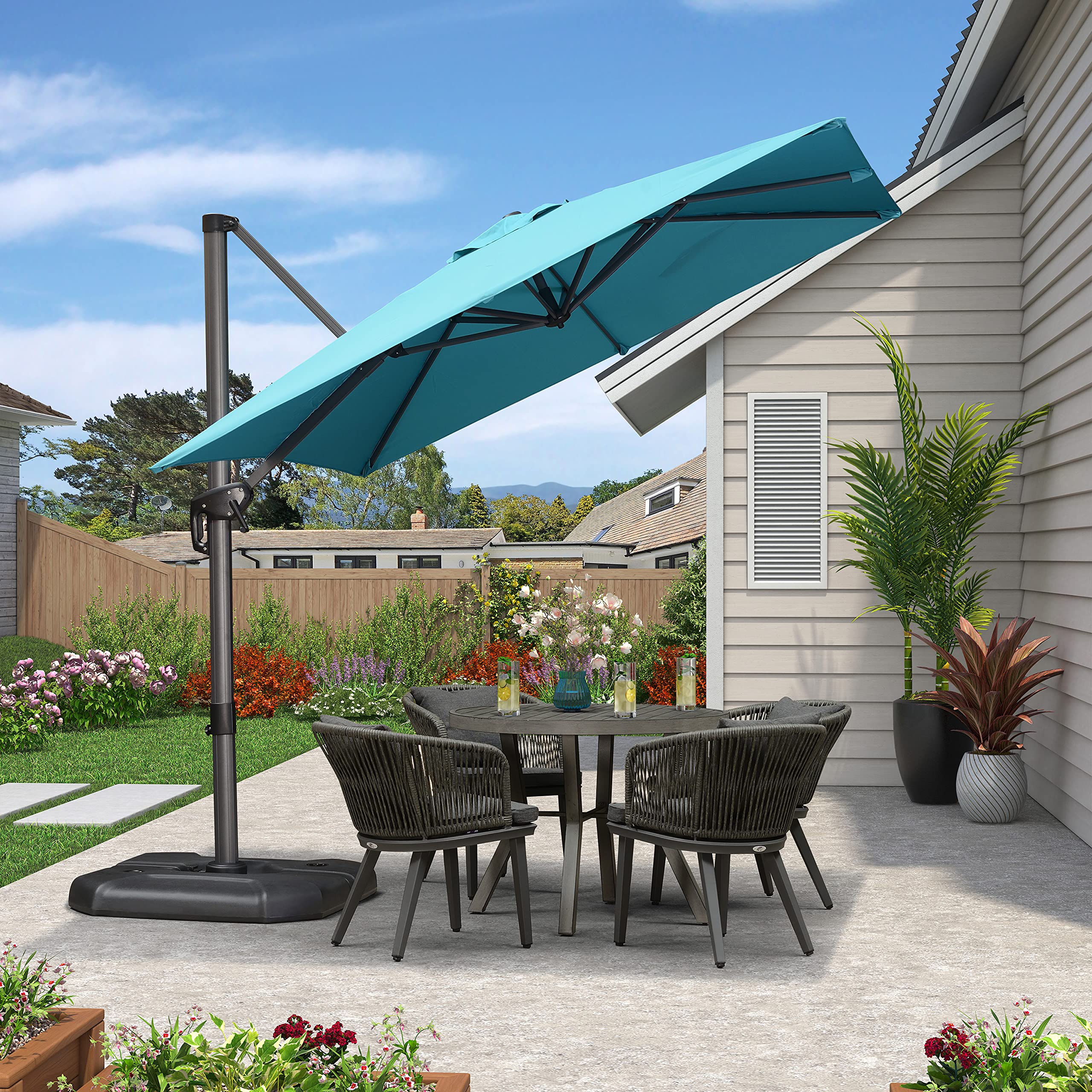 Purple Leaf 8 Feet Patio Umbrella Outdoor Cantilever Square Umbrella Aluminum Offset Umbrella With 360-Degree Rotation For Garde