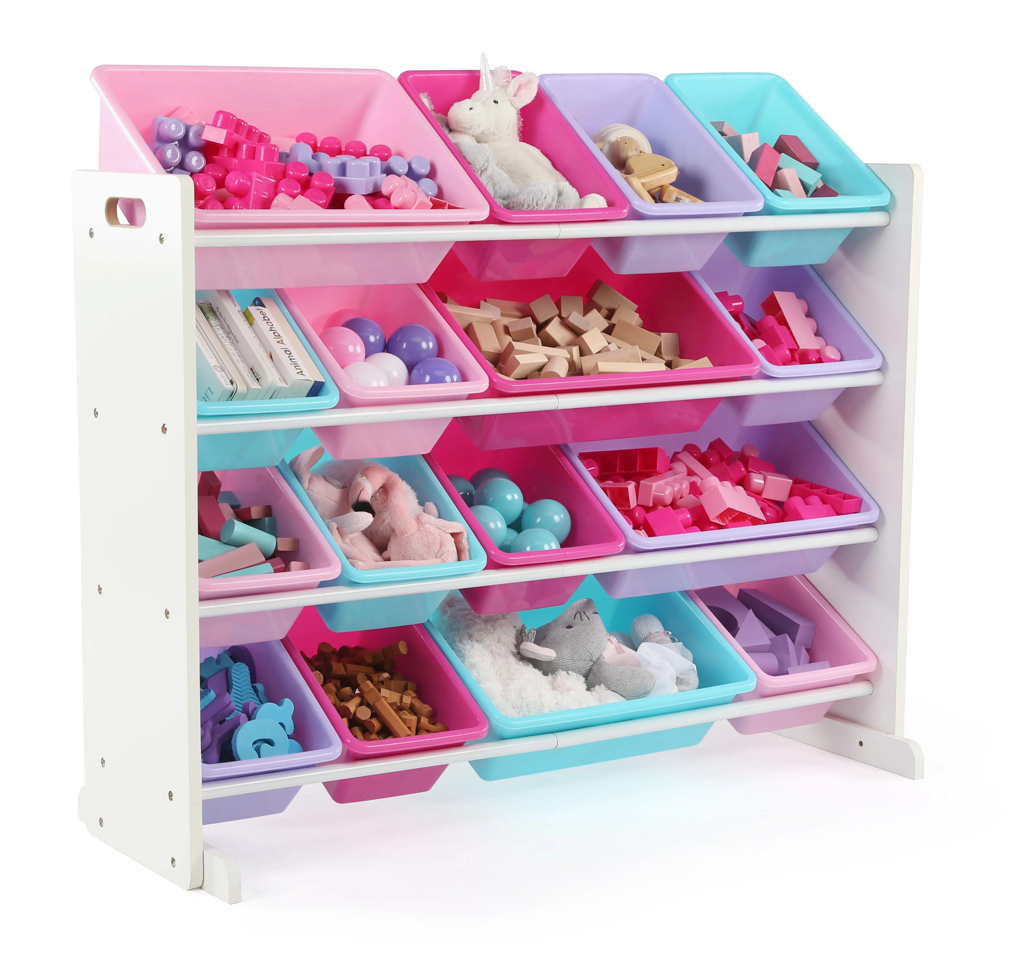 Tot Tutors  Super-Sized Kids Toy Storage Organizer w/ 16 Plastic Bins, White/Pastel - Forever Collection