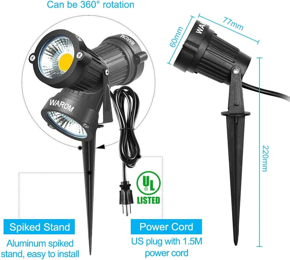 WEYANG LED Landscape Spotlight Outdoor,IP65 Waterproof Garden Spotlights,5W AC 120V Yard Flood Light,Metal Ground Stake Lawn Lights,32