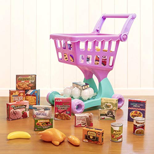 Play Circle by Battat – Pink Shopping Day Grocery Cart – Toy Shopping Cart with Pretend Play Food Items – Realistic Kitchen Acce