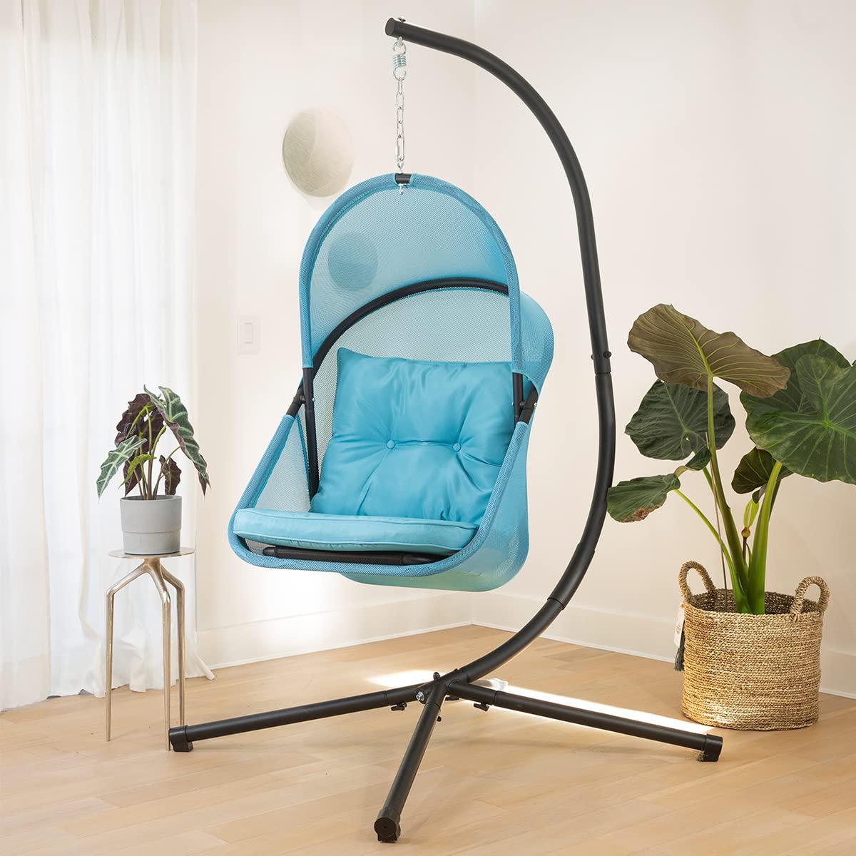 barton hanging chair egg chair with canopy and cushion for indoor/outdoor basket lounge collapsible egg chair seat, aqua