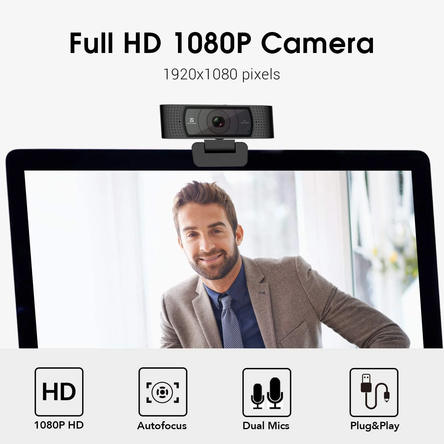 Vitade 928A Pro 1080P HD Webcam with Microphone &a; Cover, USB Computer Web Camera Video Cam for Streaming Gaming Conferencing PC