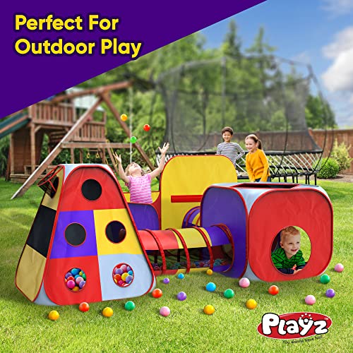 Playz 5pc Kids Playhouse Jungle Gym Ball Pit with Dart Board &a; 5 Sticky Balls - Fold Up Pop Up Tents, Tunnels &a; Basketball Pit P