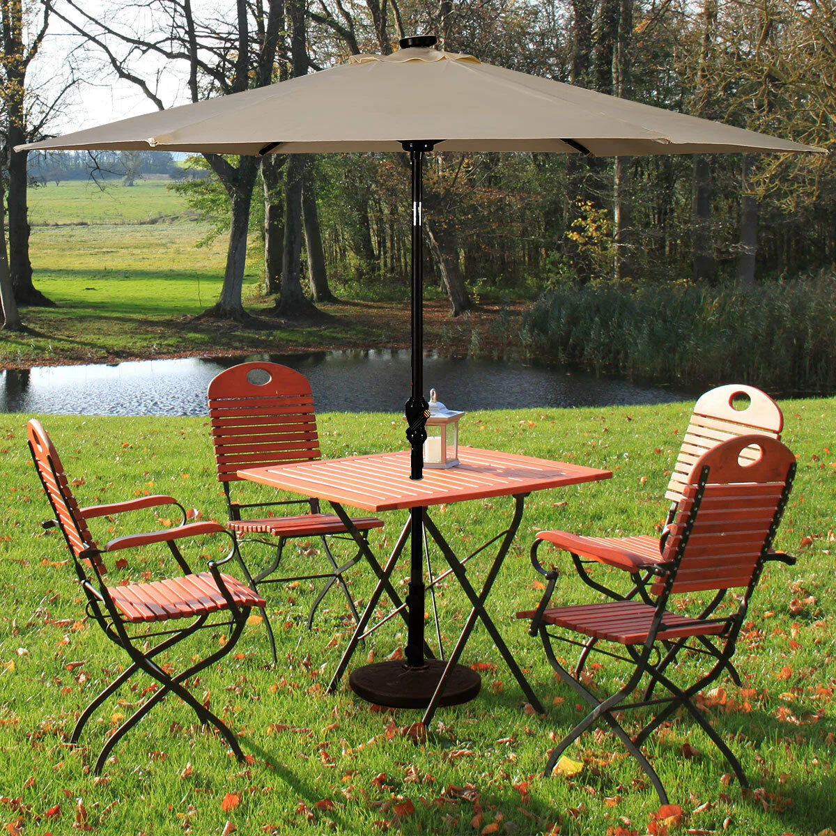 Costway 9FT Patio Solar Umbrella LED Patio Market Steel Tilt W/ Crank Outdoor