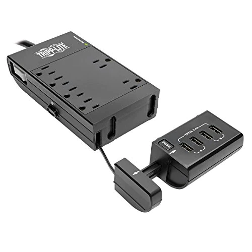 Tripp Lite Surge Protector Power Strip 6-Outlet w/4 USB Charging/Sync Ports, Black, 9.6