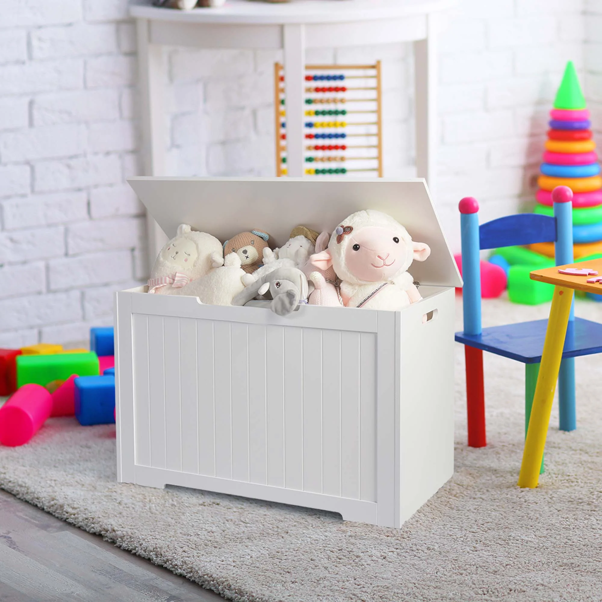 Costway Wooden Toy Box Kids Storage Chest Bench W/ Flip-Top Lid &a; Safety Hinge White