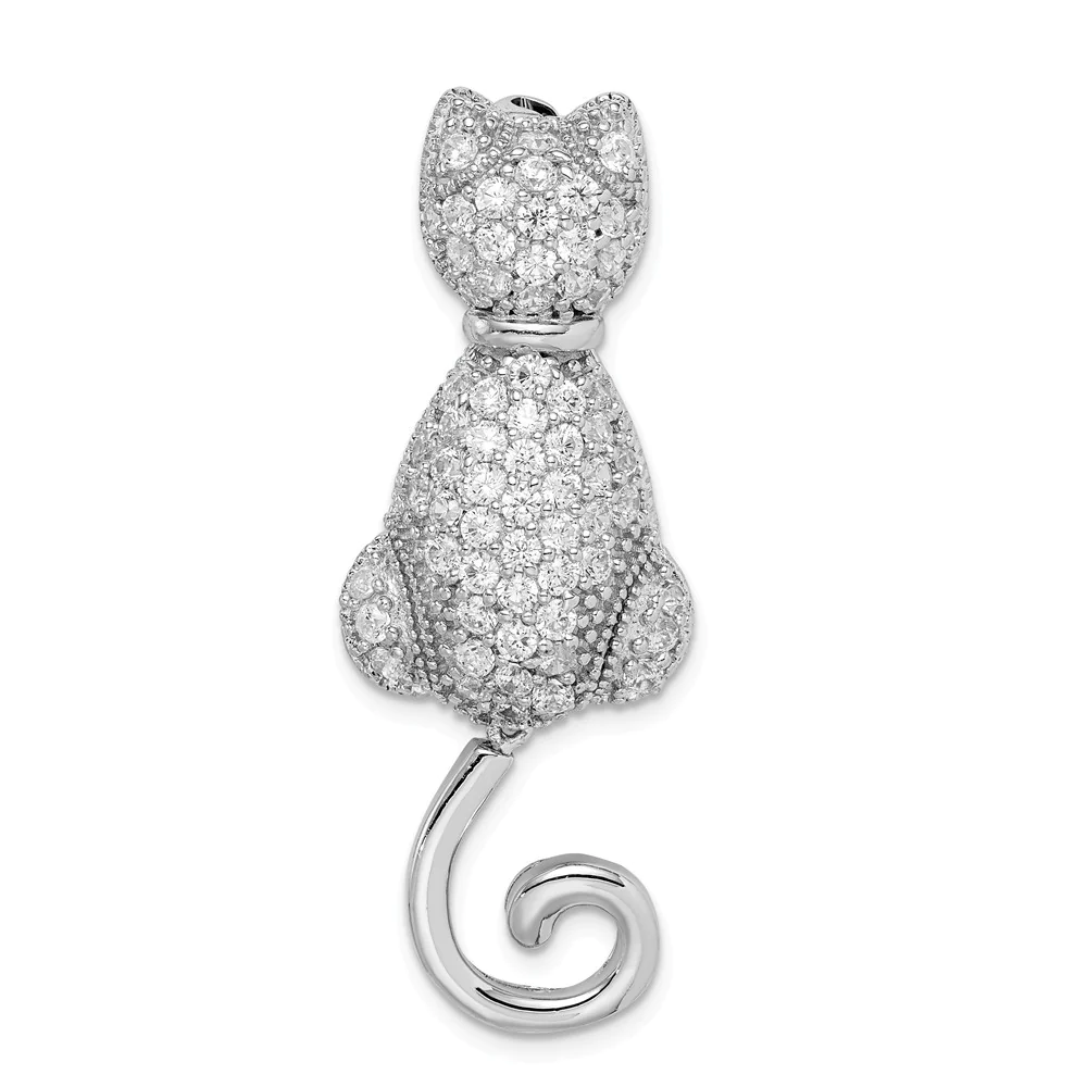 Jewelryweb Sterling Silver Cubic Zirconia Cat Pin