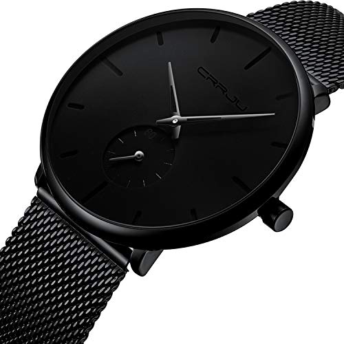 FIZILI Mens Watches Ultra-Thin Minimalist Waterproof-Fashion Wrist Watch for Men Unisex Dress with Stainless Steel Mesh Band-Black Hand