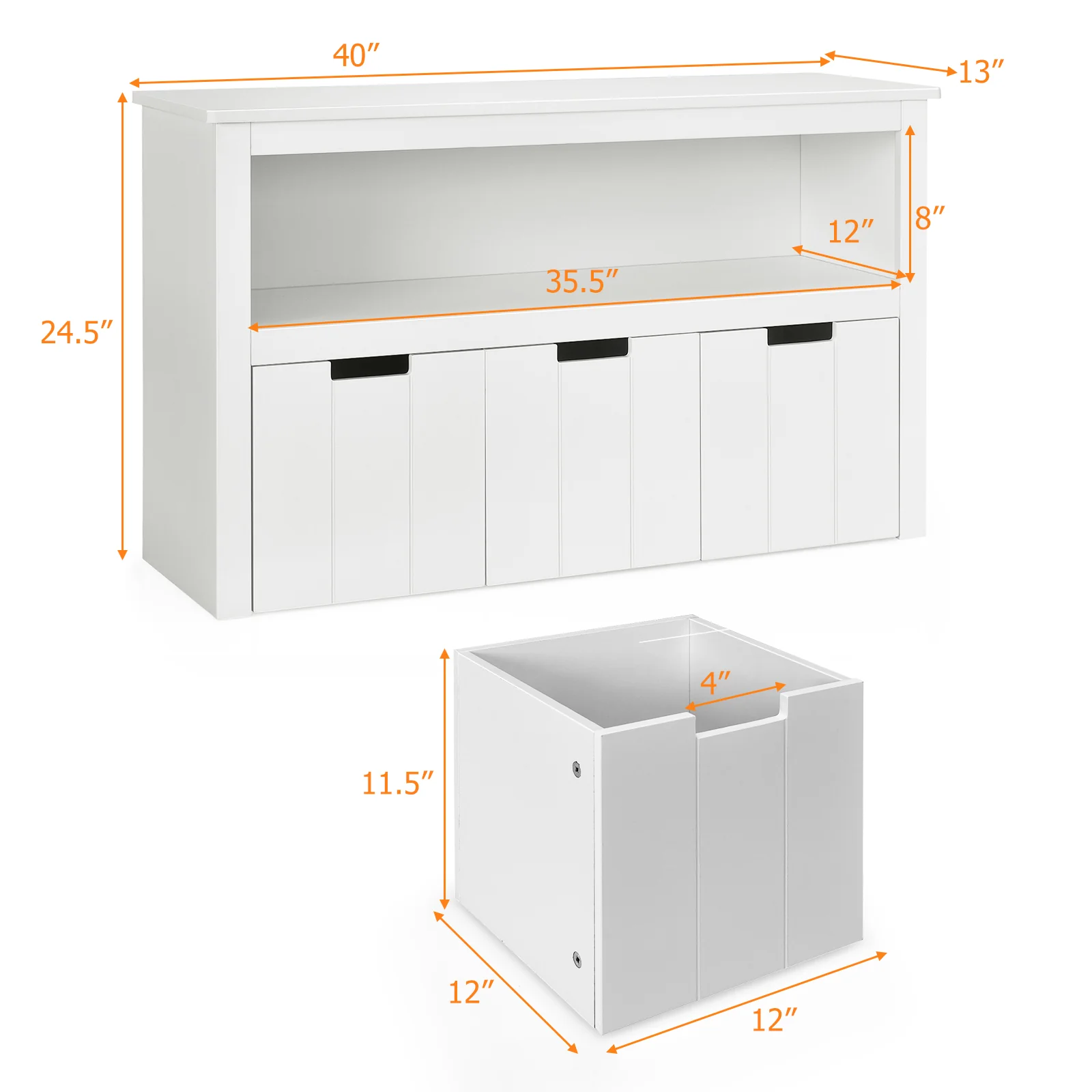 Topbuy Kids Toy Storage Organizer 3 Drawers w/Hidden Wheels Multifunctional Bookcases Cabinets &a; Shelves White