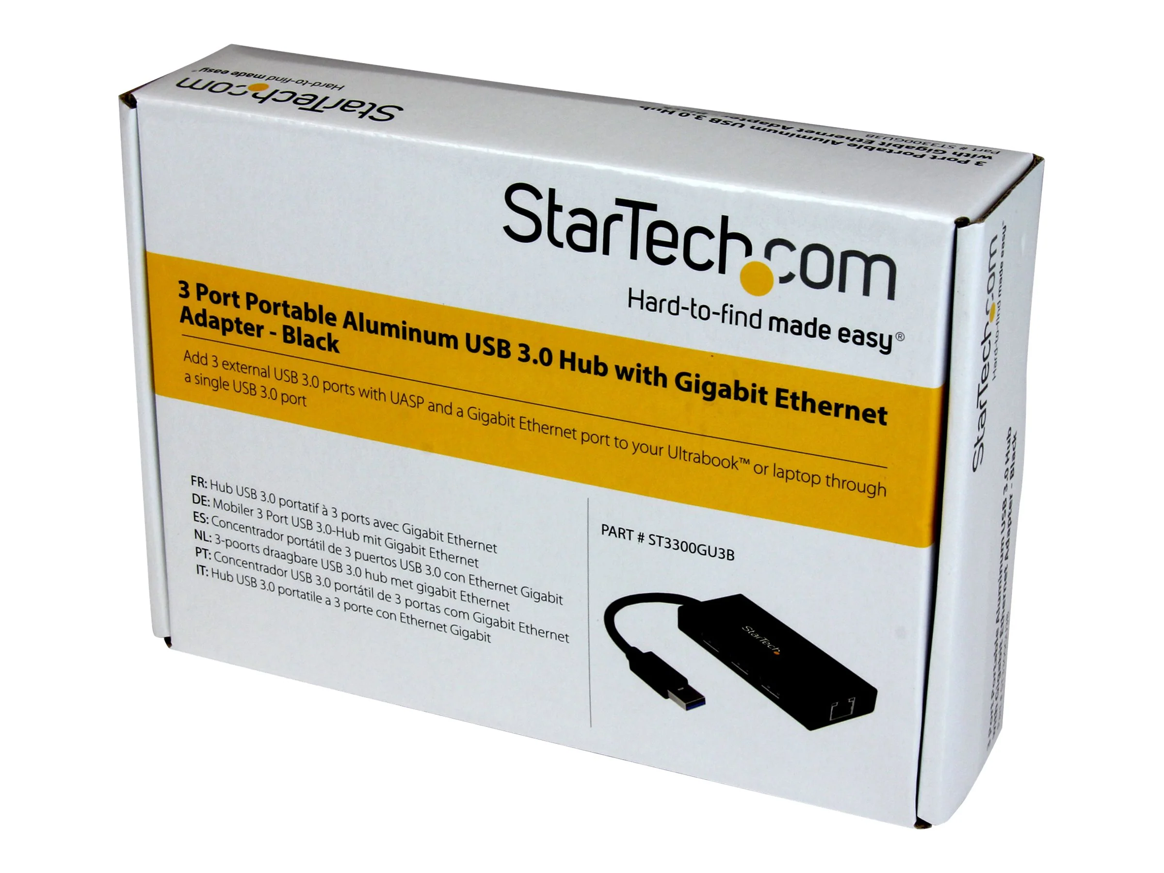 StarTech.com 3 Port USB 3.0 Hub with Gigabit Ethernet Adapter - Black