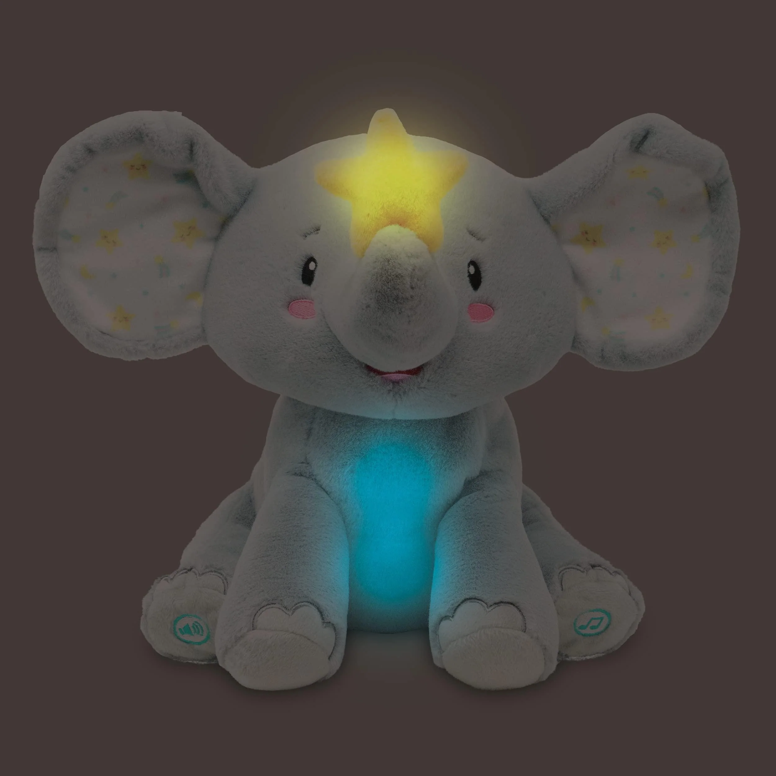 cuddle barn - twinkling starlight | animated musical elephant stuffed animal baby plush toy with soothing light and volume co