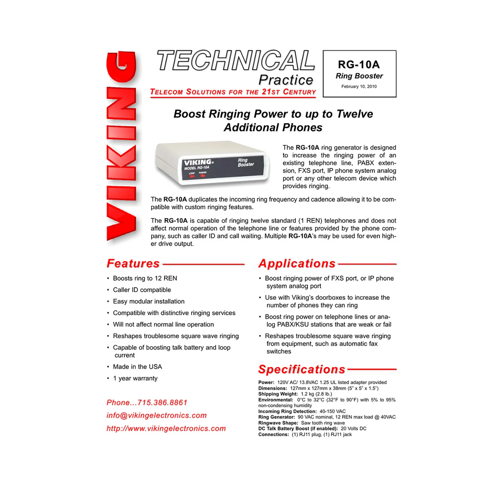 VIKING ELECTRONICS VK-RG-10A 40-150V AC Ring Booster
