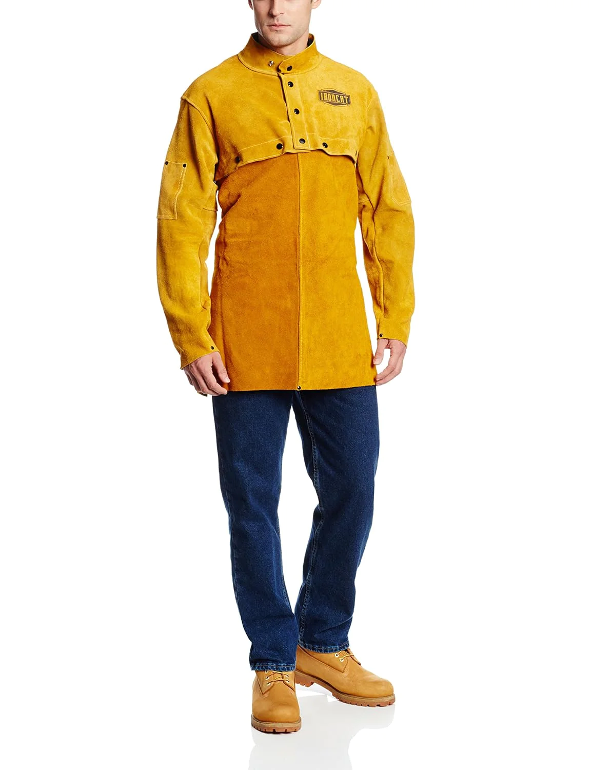 Generic IRONCAT 7000 Cowhide Leather Welding Cape Sleeve - Golden Yellow, Large Size Cape Jacket with Heat Resistance. Welding Gears
