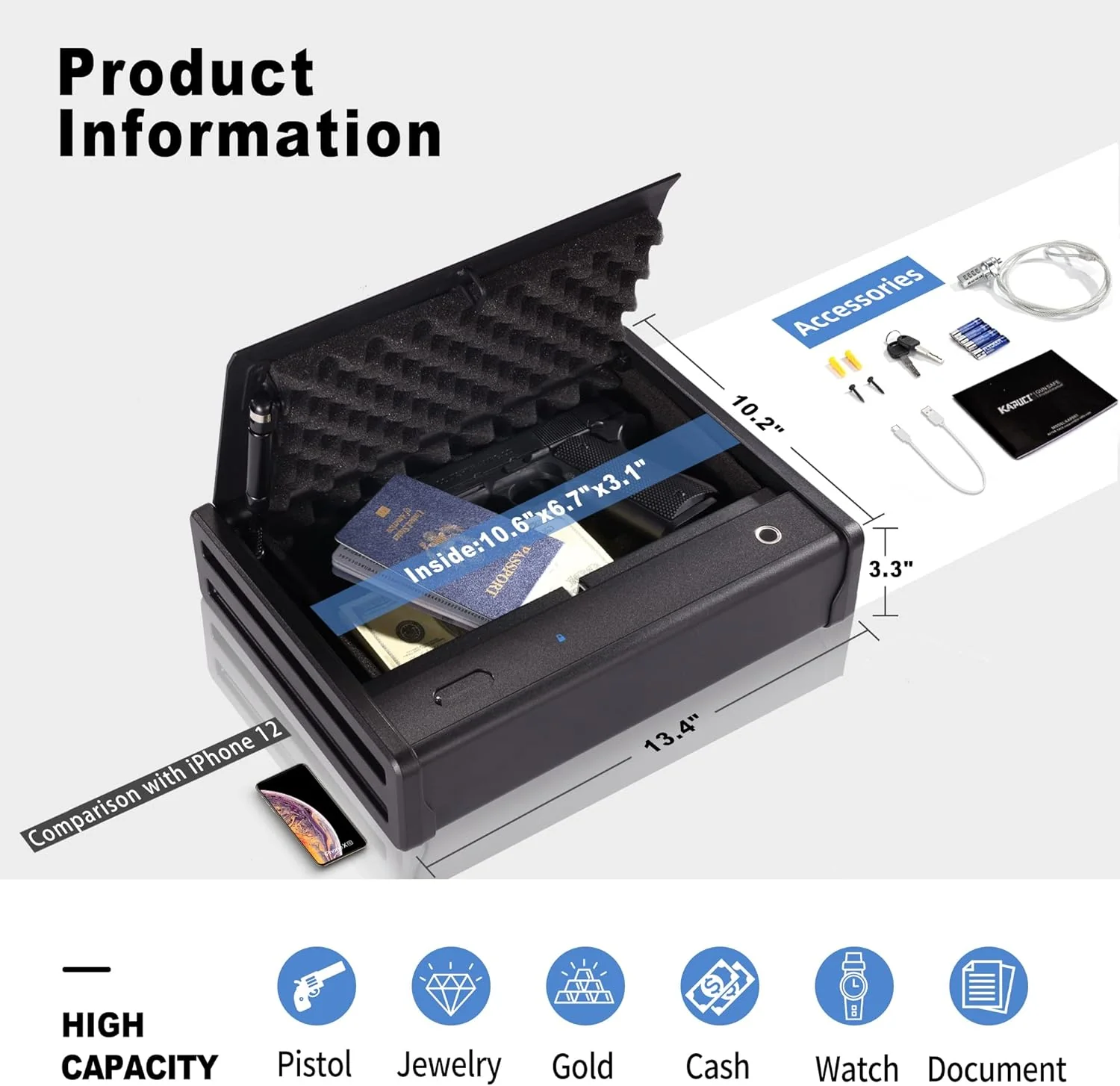 KAPUCI Upgrade Biometric Touchscreen Fingerprint Gun Safe,Quick-Access 8 Digits Password Multiple Pistol Safes for Handguns